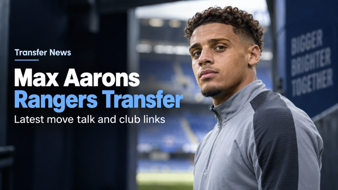 Max Aarons Rangers transfer featured image in a football stadium setting