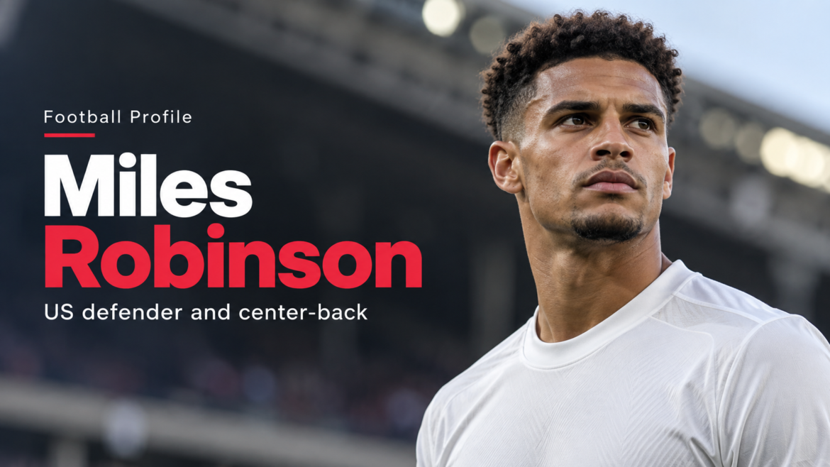 Miles Robinson football profile portrait in a stadium setting