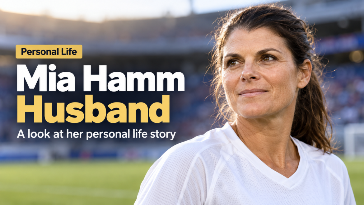 Mia Hamm in a football stadium featured image for Mia Hamm Husband article