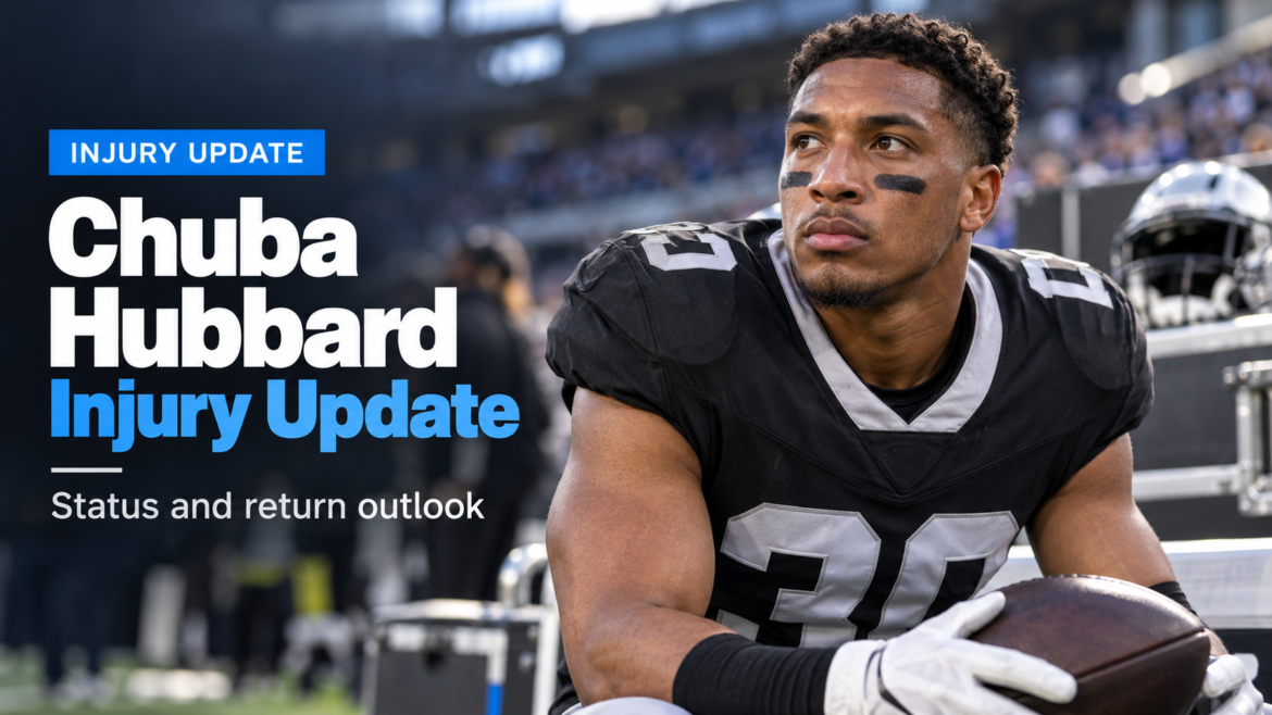 Chuba Hubbard injury update featured image showing the NFL running back in a stadium setting