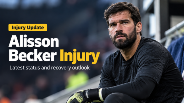 Alisson Becker Injury – Editorial image of the Brazilian goalkeeper sitting on the stadium sidelines in black training gear.