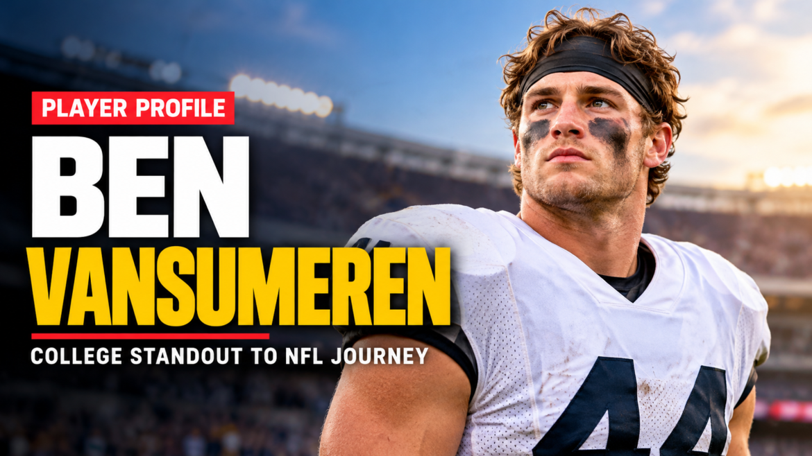 Ben VanSumeren featured in a photorealistic American football player profile graphic inside a stadium, with bold player-profile text on the left.