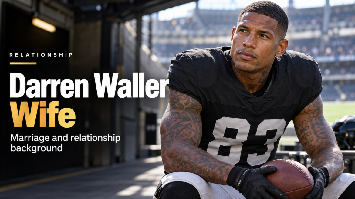 AI-generated editorial image of Darren Waller in an American football stadium setting for a Darren Waller Wife article.