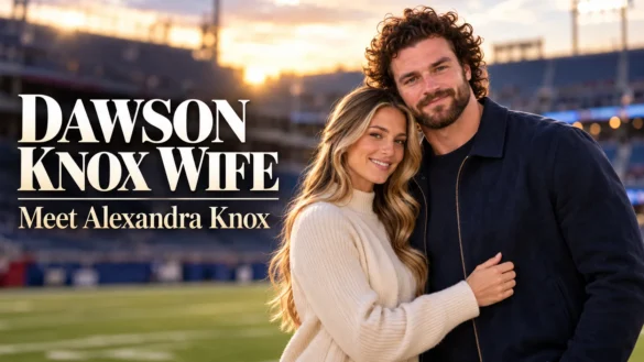 AI-generated editorial cover showing Dawson Knox with wife Alexandra Knox and the headline Dawson Knox Wife.