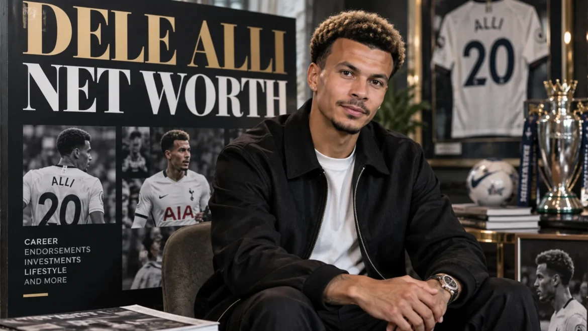 Dele Alli in a football editorial studio illustrating his net worth and professional career.