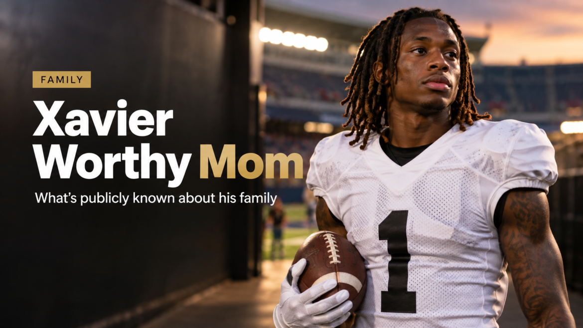 Xavier Worthy in American football gear holding a football in a stadium tunnel for a family profile